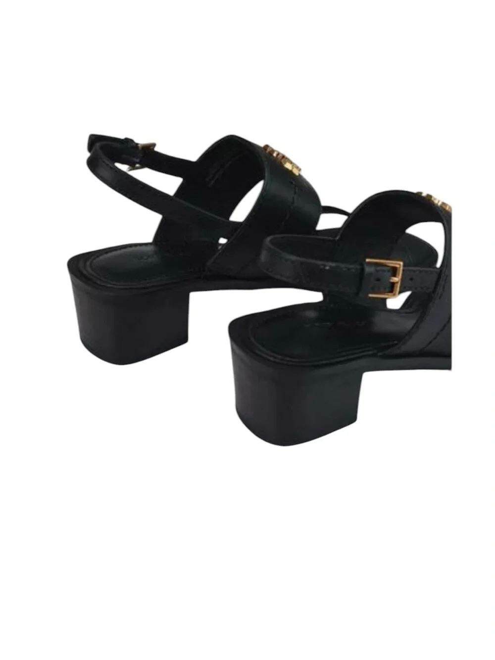 NEW Tory Burch Black Leather Everly Logo Slide Heel Sandals retail $295
